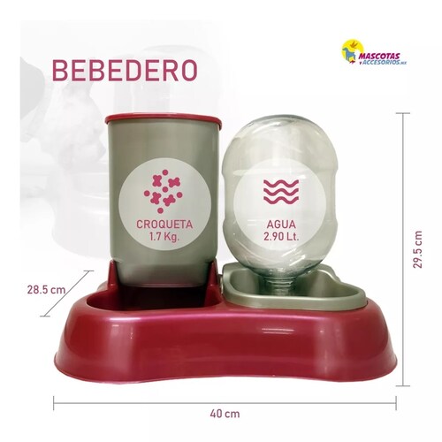 Dispensador Comedero Y Bebedero 2 En 1 Mascotas Perros Gatos Rosa Chicle