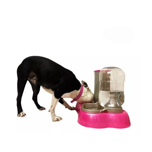Dispensador Comedero Y Bebedero 2 En 1 Mascotas Perros Gatos Rosa Chicle