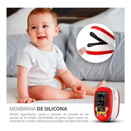 Oxímetro para bebes MXOXK-001-25 1Pza Rojo Rango de Medición 70porciento -99porciento Spo2 30 240BPM mas menos 2BPM o mas menos 2porciento PR, OxiKid
