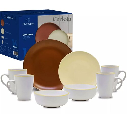 Vajilla Carlota 16 Piezas Minimalista Cerámica Moderna 4 Personas Chefmaker