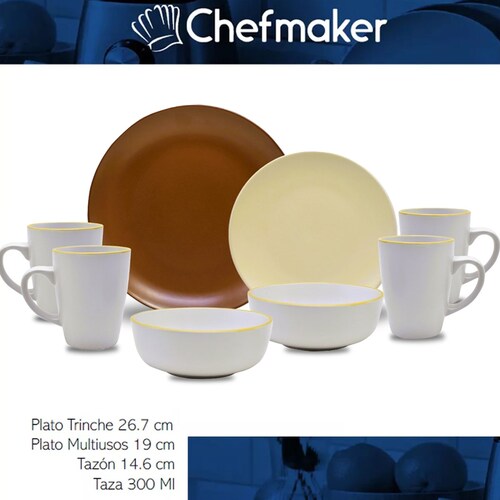Vajilla Carlota 16 Piezas Minimalista Cerámica Moderna 4 Personas Chefmaker