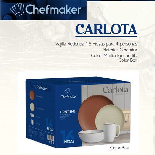 Vajilla Carlota 16 Piezas Minimalista Cerámica Moderna 4 Personas Chefmaker
