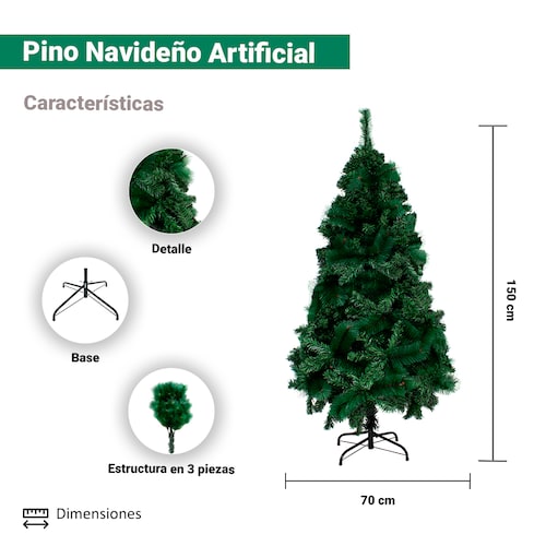 Árbol Pino Navideño Artificial Verde Bandera 150 Cm Altura