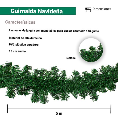 Guirnalda Guía Flexible Semirigida 500 cm Hojas Tipo Pino Plástico Resistente