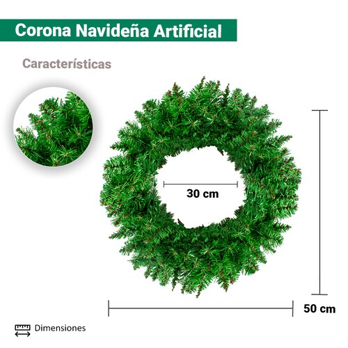 Corona Navideña Verde Claro Adorno Artificial 50 Cm Diámetro