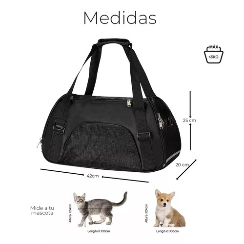 Mochila Transportadora Bolsa Mascota Perro Gato Viaje Chica Negro
