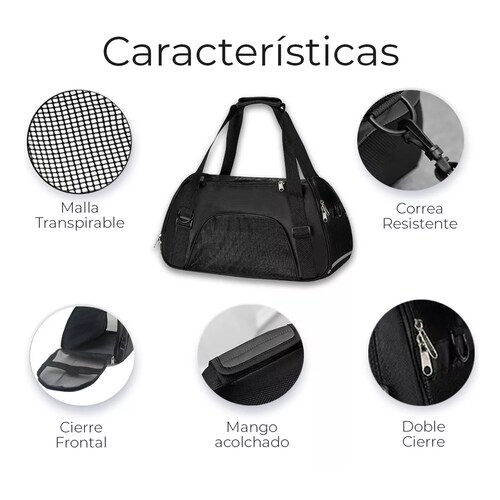 Mochila Transportadora Bolsa Mascota Perro Gato Viaje Chica Negro