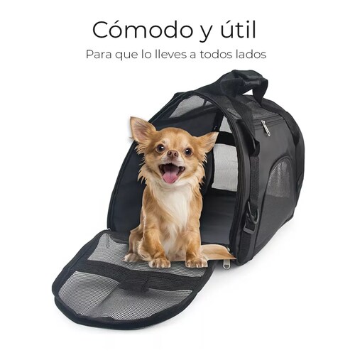 Mochila Transportadora Bolsa Mascota Perro Gato Viaje Chica Negro