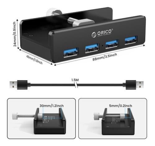 Hubs Usb Aleación De Aluminio 4 Puertos 3.0 Negro Negro