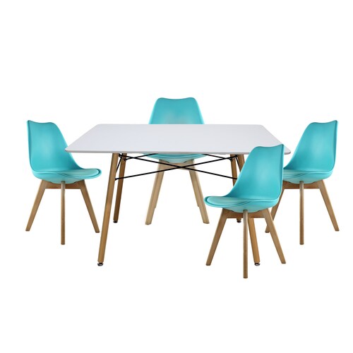 Set Comedor Oslo Melamina 120 Blanco 4 sillas Frankfurt Turquesa Mundo In.