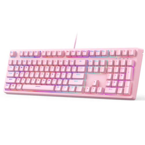 Teclado Mecánico Gamer Aukey  Rgb Color Rosa