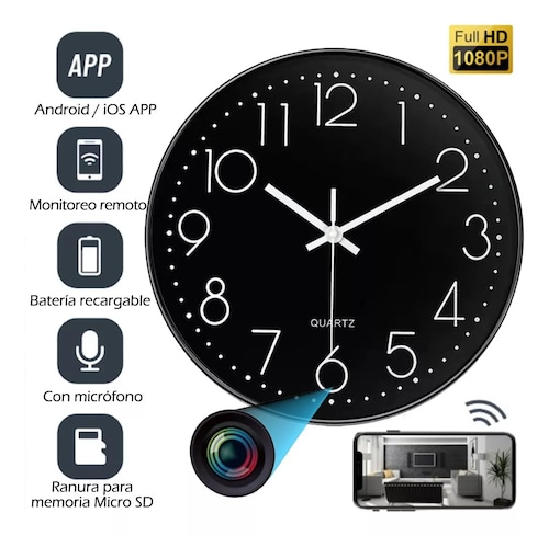 Reloj Espía con Cámara Oculta HD 4k, Detección de Movimiento, Visión Nocturna, Control Remoto por APP con Ranura para Micro SD.
