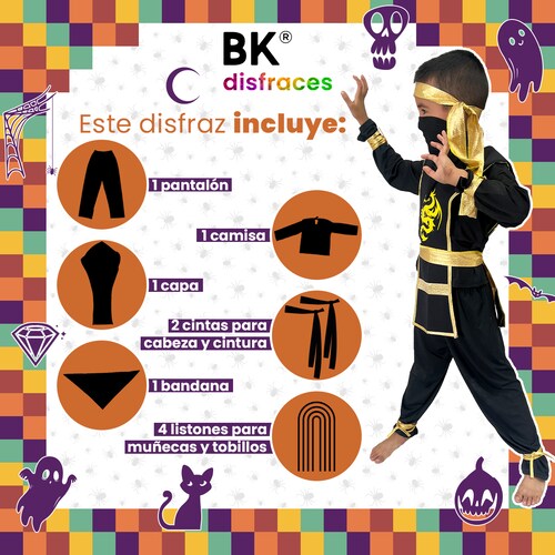 Disfraz De Halloween De Tela Niños Niñas Unisex Ninja Dragon Samurai Karateca Guerrero Warrior Tallas Disponibles.
