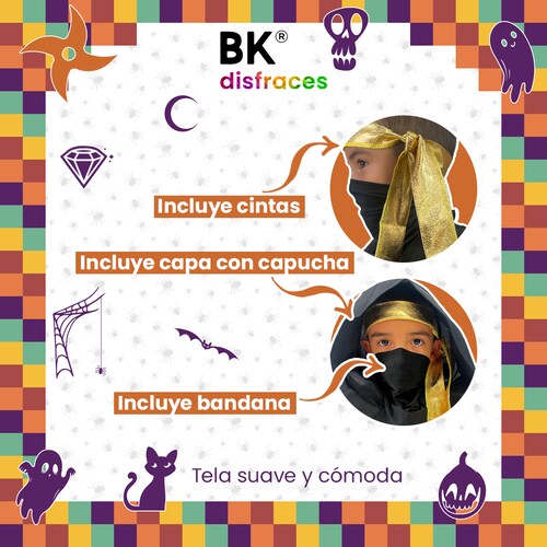 Disfraz De Halloween De Tela Niños Niñas Unisex Ninja Dragon Samurai Karateca Guerrero Warrior Tallas Disponibles.