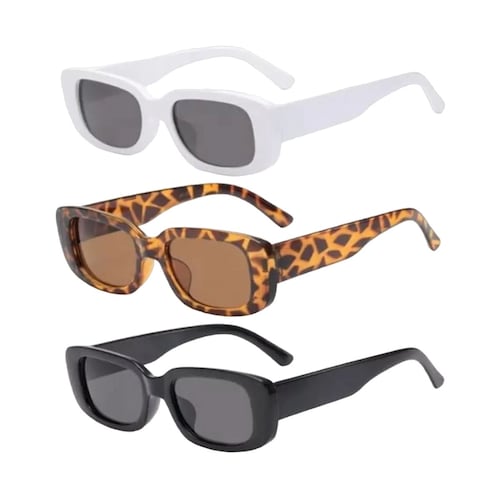 3 Piezas Gafas De Sol Rectangulares Estilo Vintage Casual