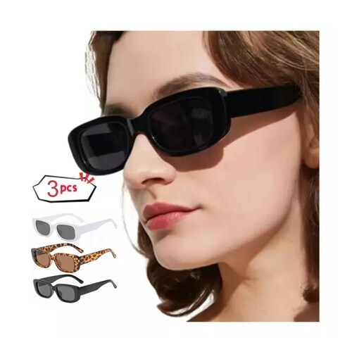 3 Piezas Gafas De Sol Rectangulares Estilo Vintage Casual