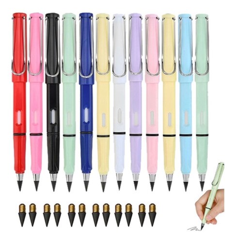 12 Lápices Infinito Mágico Con Borrador Varios Colores 