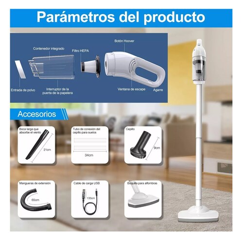 Aspirador De Mano Portátil Inalámbrico Blanca