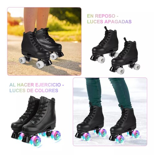 Patines Roller De 4 Ruedas Doble Fila Para Mujer Con Led Talla 43 Negro