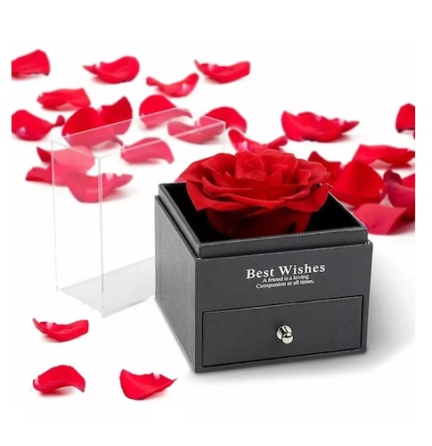 Rosa Eterna Real Preservada + Collar Te Amo En 100 Idiomas Estuche Negro