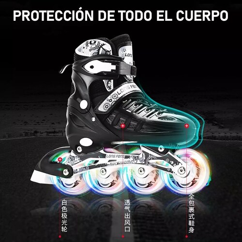 Patines En Linea Ajustables Profesionales + Rodilleras Casco L 39mm