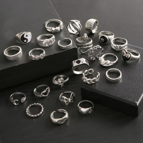 24 Anillos De Plata Gótica Para Hombres Mujeres Plata 