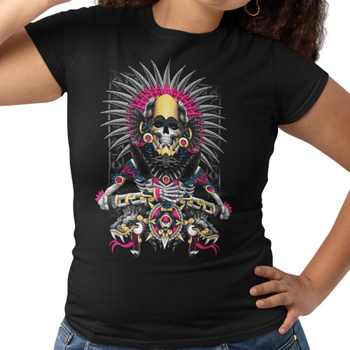 Playera Caballero y Dama Calavera Prehispánica con Serpientes Cráneo Skull