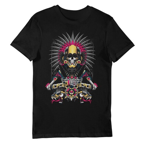 Playera Caballero y Dama Calavera Prehispánica con Serpientes Cráneo Skull