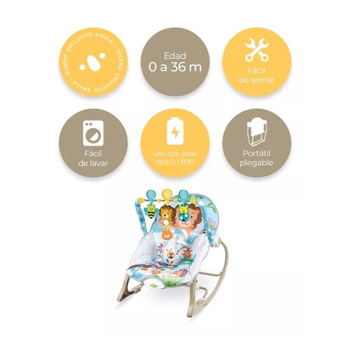 Rocker Silla Vibradora Mecedora De Bebe Musical Con Juegos Gris /Azul León