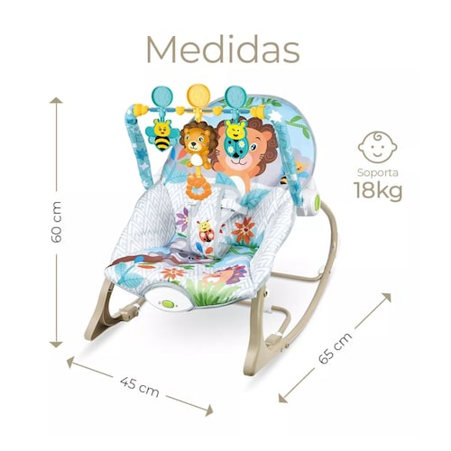 Rocker Silla Vibradora Mecedora De Bebe Musical Con Juegos Gris /Azul León