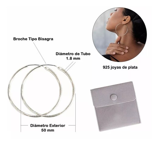 Aretes Arracada Redonda De Plata 925 +bolsa De Tela Plateado