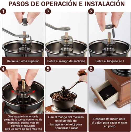 Molino Manual Portatil Para Cafe Manivela Ajustable Acero