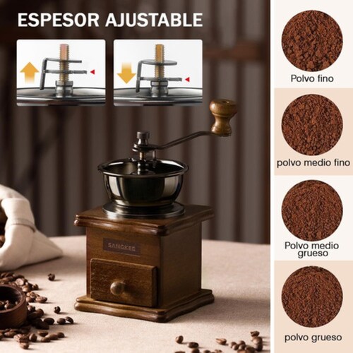 Molino Manual Portatil Para Cafe Manivela Ajustable Acero