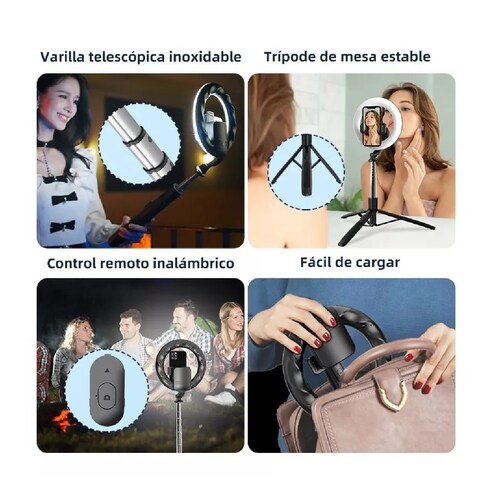 Aro Luz Led De Remoto Selfie Con Tripie Portatil Inalámbrica