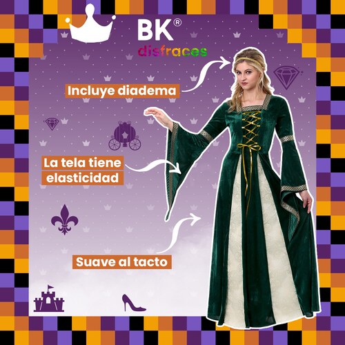 Disfraz de Halloween Princesa Reina Queen Premium de tela Adulto 12+ / 2 tallas disponibles