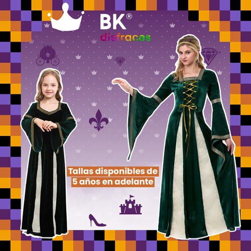 Disfraz de Halloween Princesa Reina Queen Premium de tela Adulto 12+ / 2 tallas disponibles