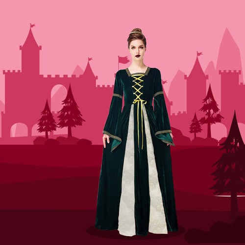 Disfraz de Halloween Princesa Reina Queen Premium de tela Adulto 12+ / 2 tallas disponibles