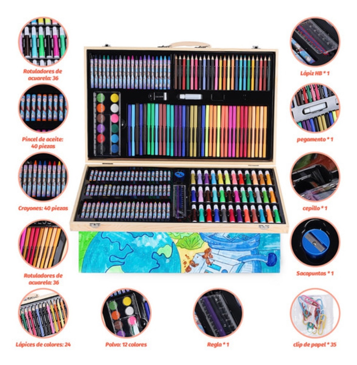 Colores Lápices Kit Dibujo 228pcs, Set De Arte Profesional