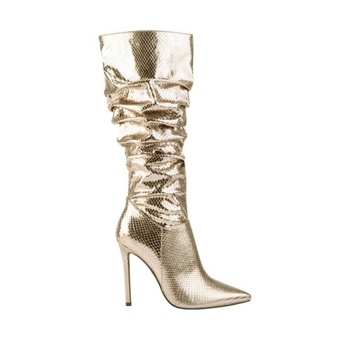 Botas de vestir Belinda Peregrin, altas doradas con acabado animal y arruga en tubo, mod. 1085465