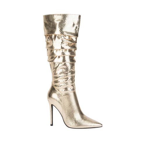 Botas de vestir Belinda Peregrin, altas doradas con acabado animal y arruga en tubo, mod. 1085465