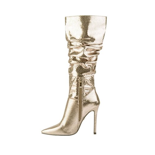 Botas de vestir Belinda Peregrin, altas doradas con acabado animal y arruga en tubo, mod. 1085465