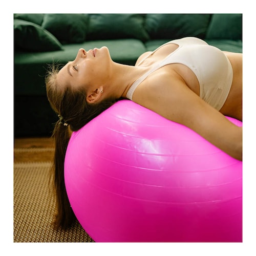 Pelota de  Yoga 75cm Pelota Pilates Ejercicio Crossfit Color Rosa Con Bomba 