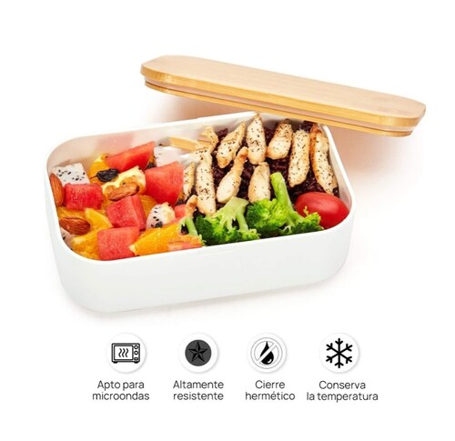 Contenedor Lunch Box Lonchera Comida Topper + Cubiertos beige