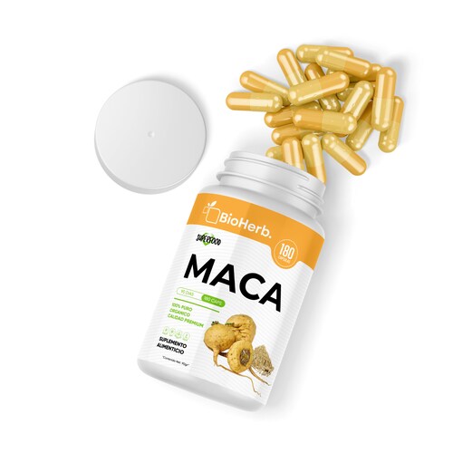 Maca Organica 100% Pura (180 Capsulas 500mg) |Para 90 Dias | NATURAL | Organica | - Yellow Maca - BioHerb.