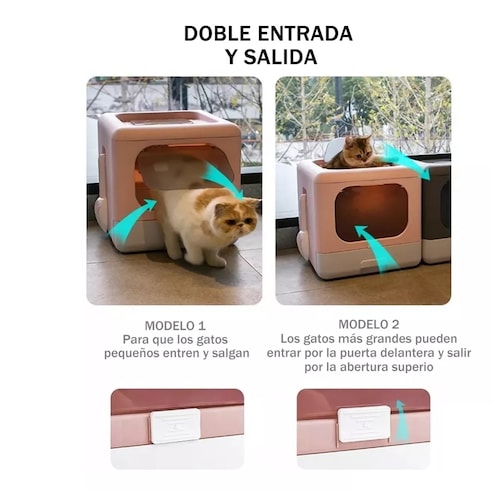 Arenero Para Gatos Grande Cerrado Plegable Portátil Rosa