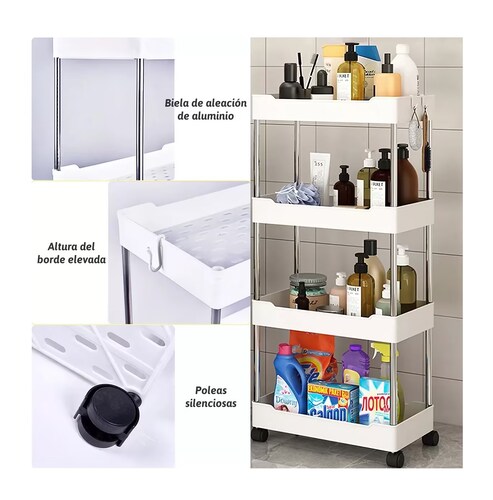 Carrito Organizador De 4 Niveles Para Cocina Blanco