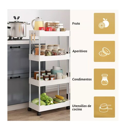Carrito Organizador De 4 Niveles Para Cocina Blanco