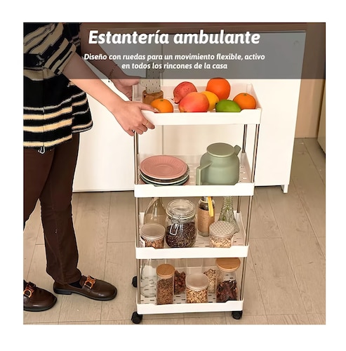 Carrito Organizador De 4 Niveles Para Cocina Blanco