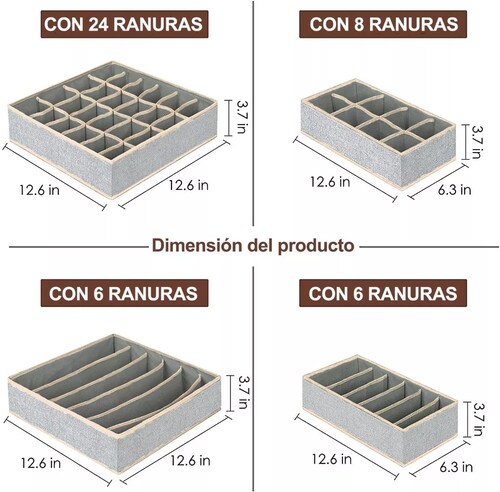 4 Organizadores Plegables De Ropa Interior Para Cajones Gris 