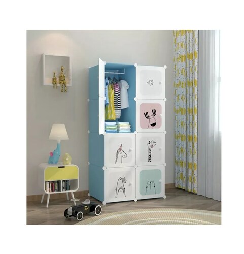 Armario Portátil Dibujos Para Niño 8 Puerta Azul